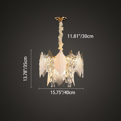 Traditional French Leaf Round Crystal Metal Glass 6/8/9/12/16-Light Chandelier Island Light For Dining Room