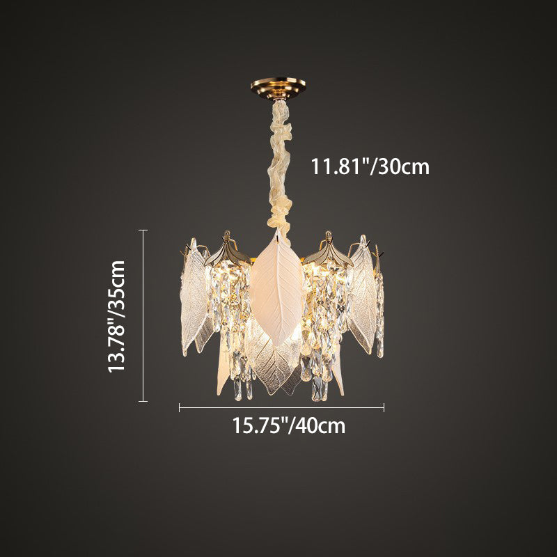 Traditional French Leaf Round Crystal Metal Glass 6/8/9/12/16-Light Chandelier Island Light For Dining Room