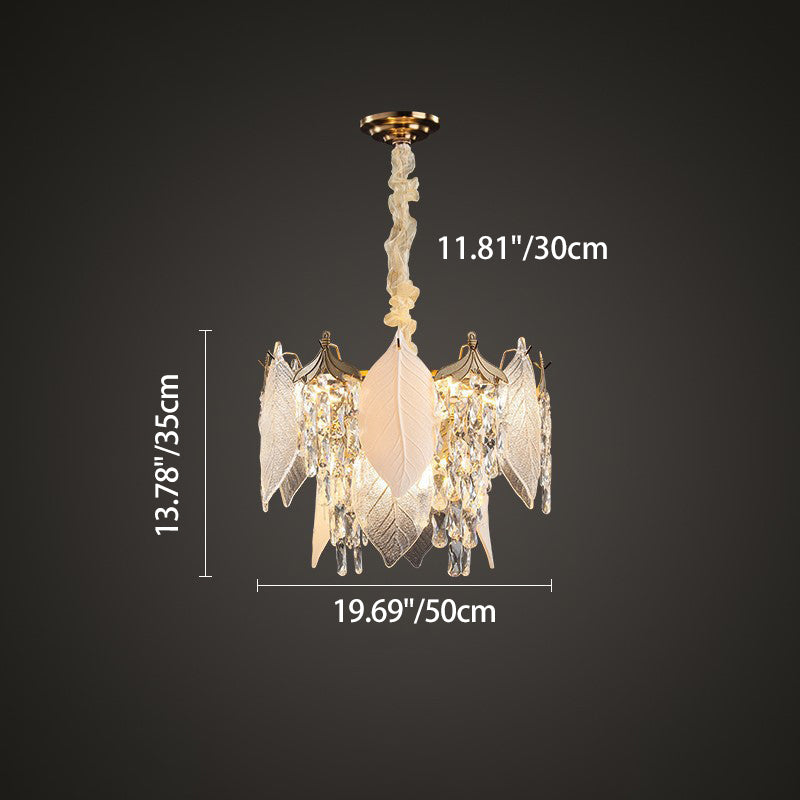 Traditional French Leaf Round Crystal Metal Glass 6/8/9/12/16-Light Chandelier Island Light For Dining Room