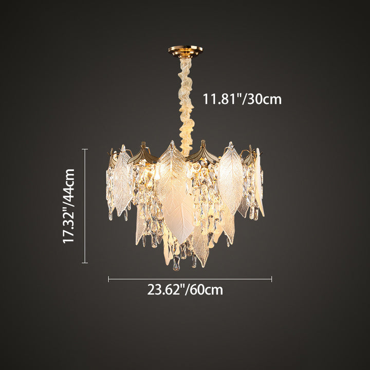Traditioneller französischer Blatt-Rundkristall-Metall-Glas 6/8/9/12/16-Licht Kronleuchter Insellicht für Esszimmer 