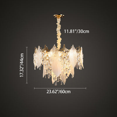 Traditional French Leaf Round Crystal Metal Glass 6/8/9/12/16-Light Chandelier Island Light For Dining Room