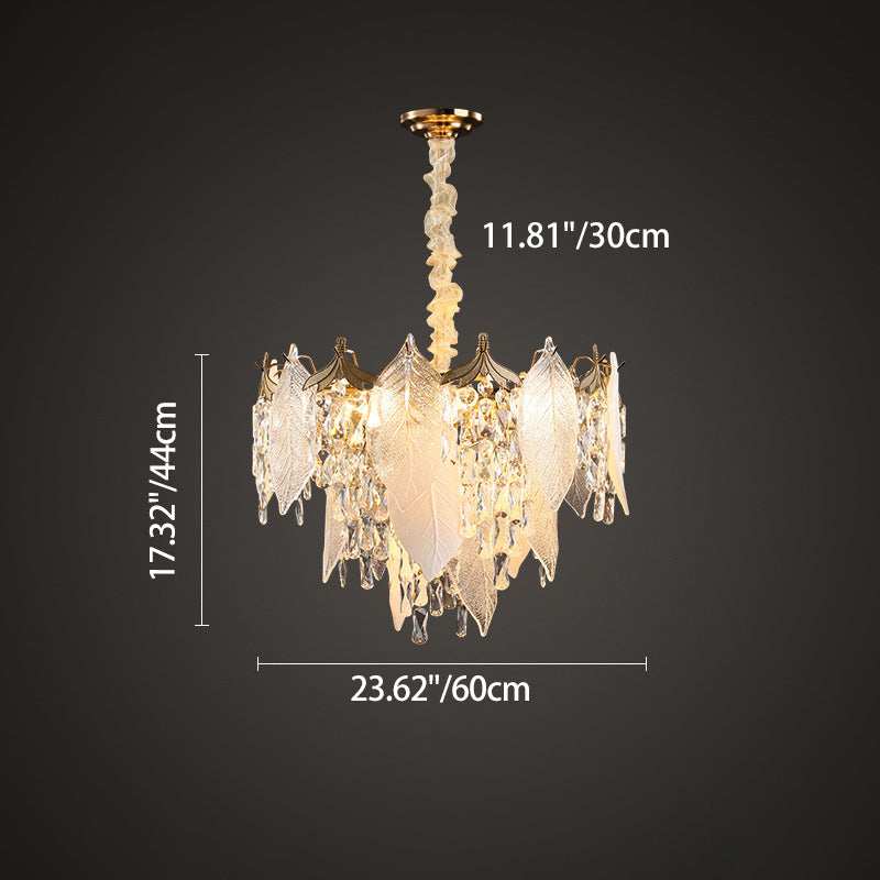 Traditional French Leaf Round Crystal Metal Glass 6/8/9/12/16-Light Chandelier Island Light For Dining Room