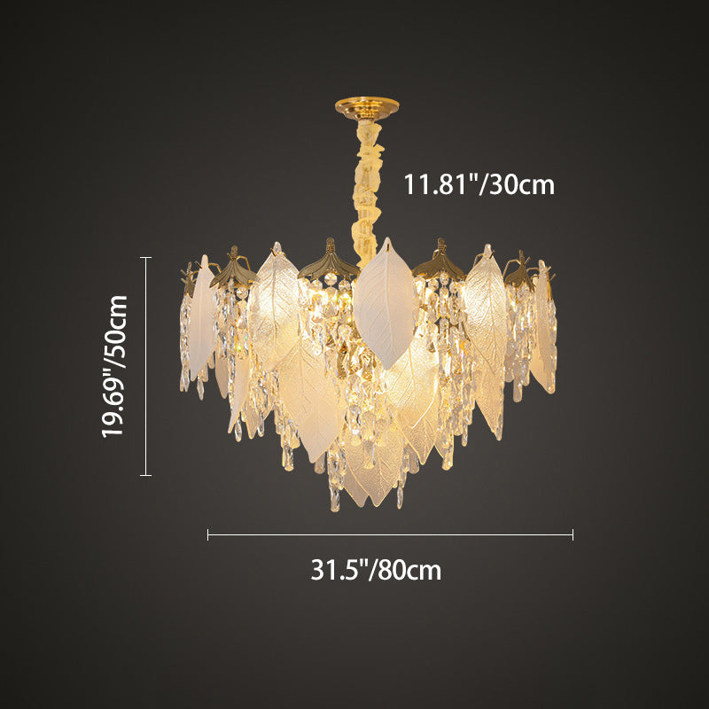 Traditional French Leaf Round Crystal Metal Glass 6/8/9/12/16-Light Chandelier Island Light For Dining Room