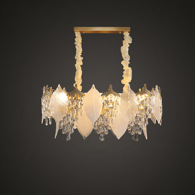 Traditional French Leaf Round Crystal Metal Glass 6/8/9/12/16-Light Chandelier Island Light For Dining Room
