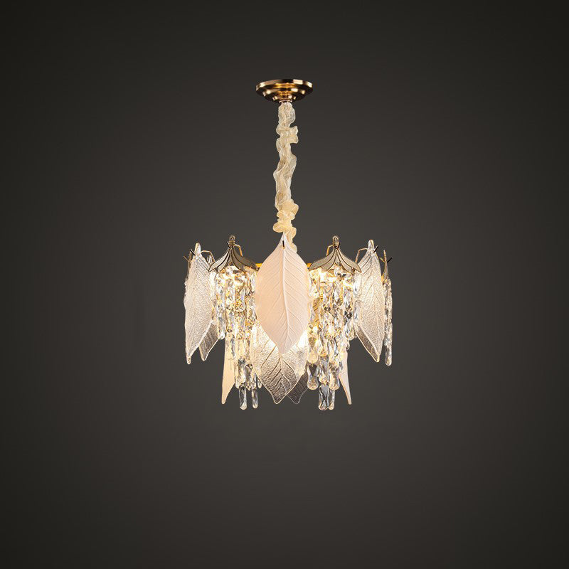 Traditional French Leaf Round Crystal Metal Glass 6/8/9/12/16-Light Chandelier Island Light For Dining Room