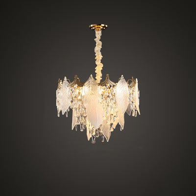 Traditional French Leaf Round Crystal Metal Glass 6/8/9/12/16-Light Chandelier Island Light For Dining Room