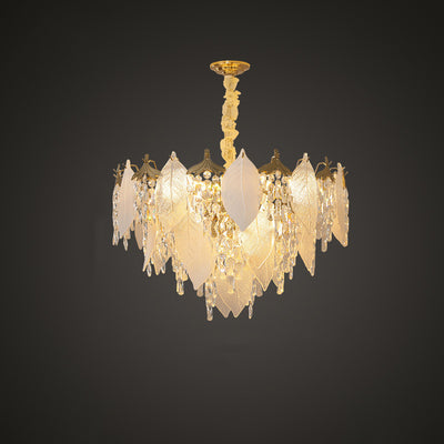 Traditional French Leaf Round Crystal Metal Glass 6/8/9/12/16-Light Chandelier Island Light For Dining Room