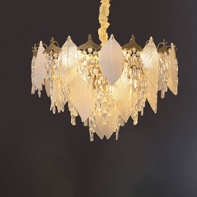 Traditional French Leaf Round Crystal Metal Glass 6/8/9/12/16-Light Chandelier Island Light For Dining Room