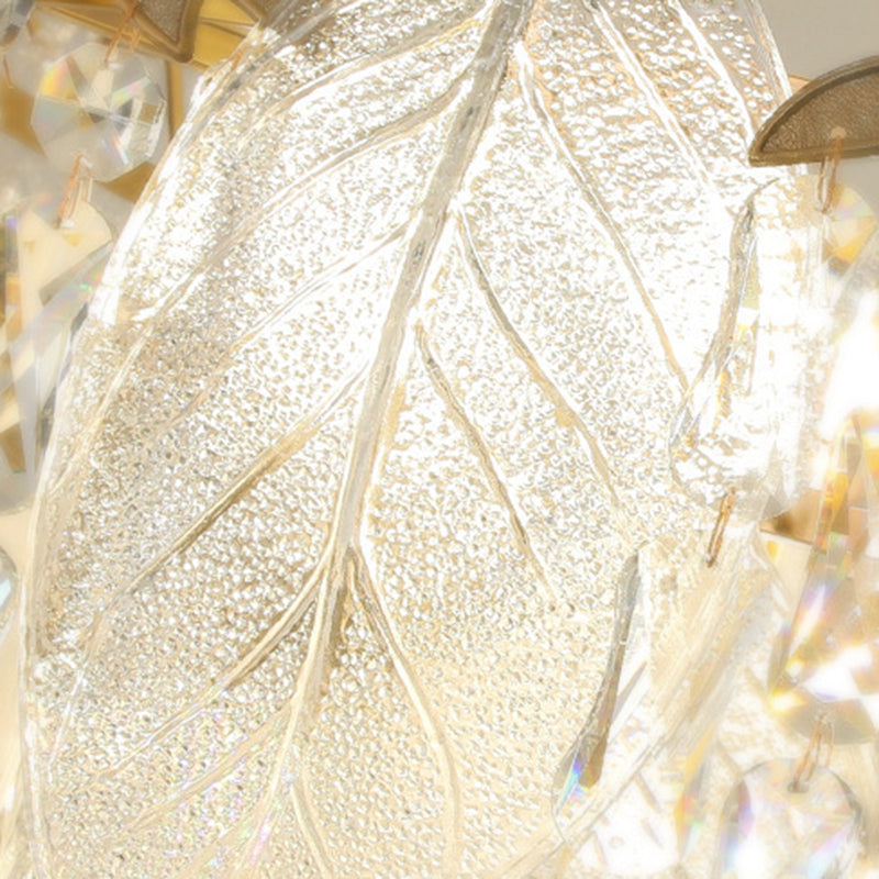 Traditional French Leaf Round Crystal Metal Glass 6/8/9/12/16-Light Chandelier Island Light For Dining Room
