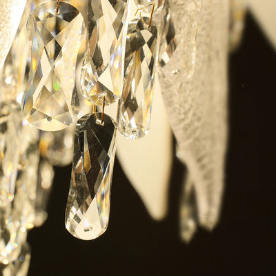 Traditional French Leaf Round Crystal Metal Glass 6/8/9/12/16-Light Chandelier Island Light For Dining Room