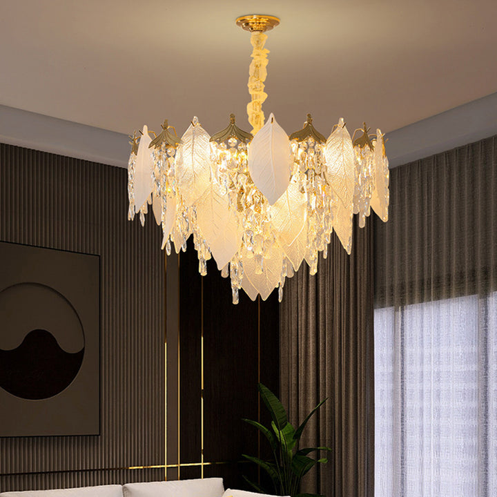 Traditioneller französischer Blatt-Rundkristall-Metall-Glas 6/8/9/12/16-Licht Kronleuchter Insellicht für Esszimmer 