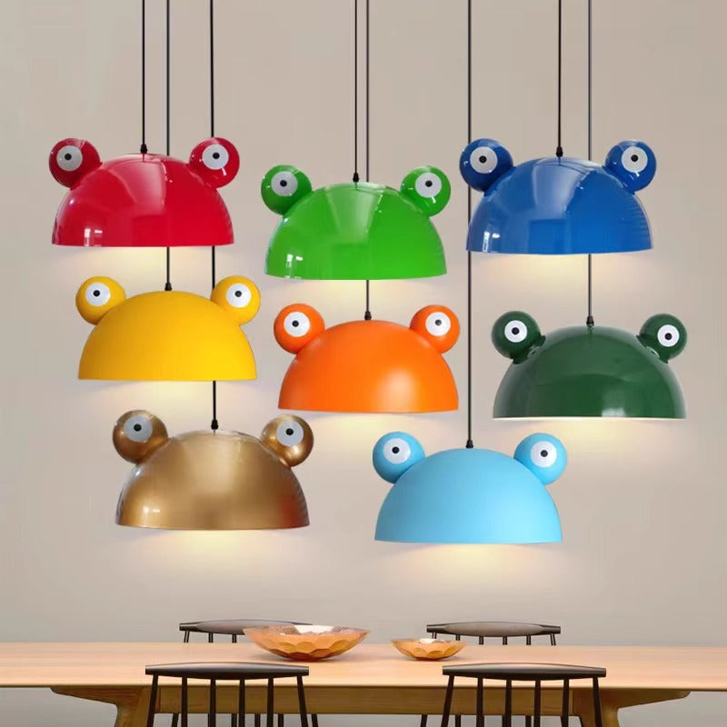 Contemporary Creative Kids Frog-Shaped Iron 1-Light Pendant Light For Dining Room