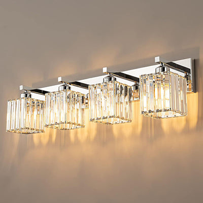 Traditional French Square Metal Crystal 2/3/4-Light Vanity Light Wall Sconce Lamp For Bedroom
