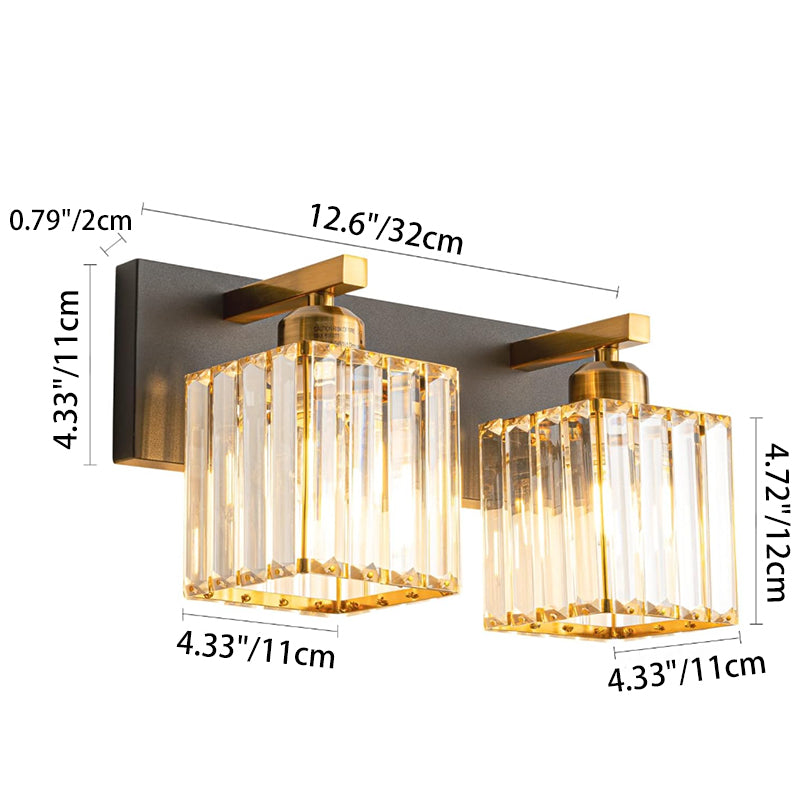 Traditional French Square Metal Crystal 2/3/4-Light Vanity Light Wall Sconce Lamp For Bedroom