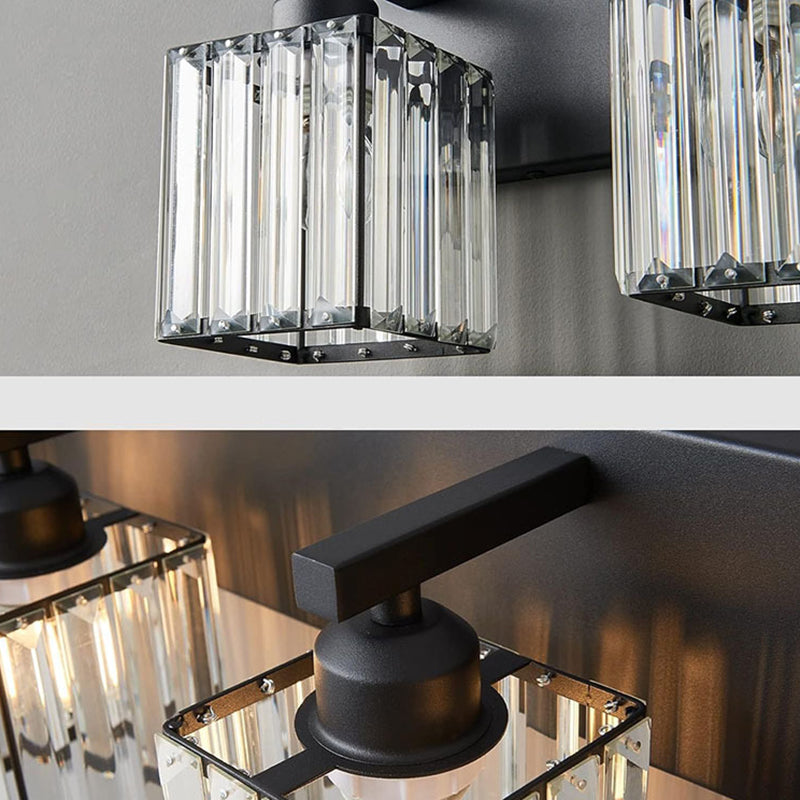 Traditional French Square Metal Crystal 2/3/4-Light Vanity Light Wall Sconce Lamp For Bedroom