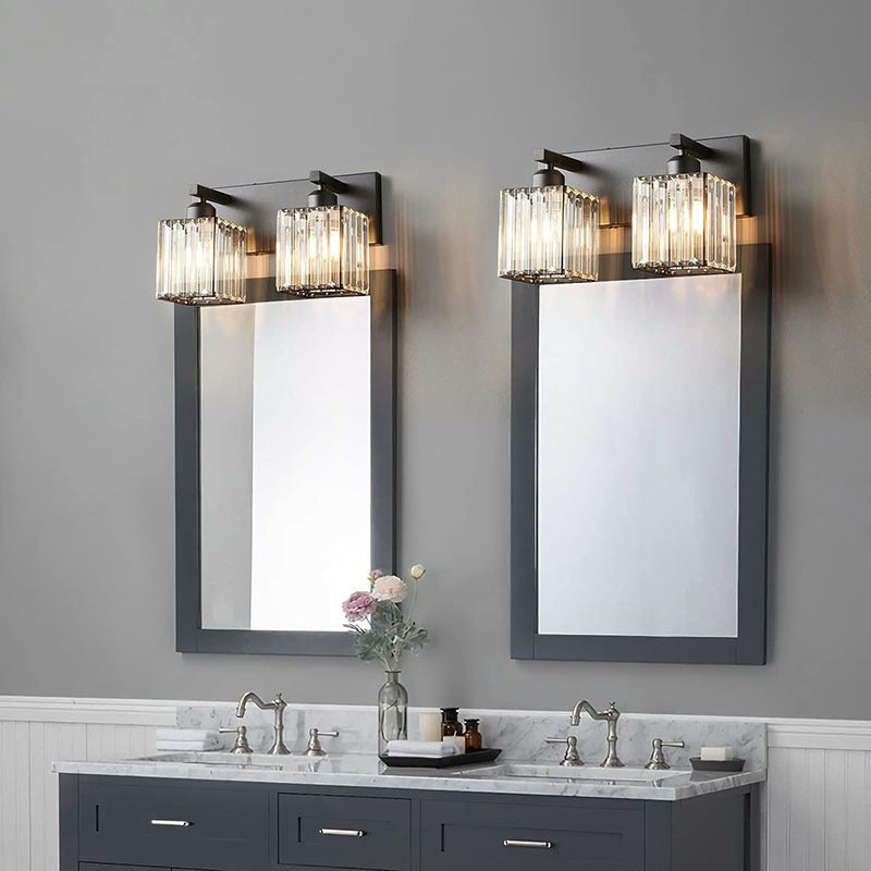 Traditional French Square Metal Crystal 2/3/4-Light Vanity Light Wall Sconce Lamp For Bedroom