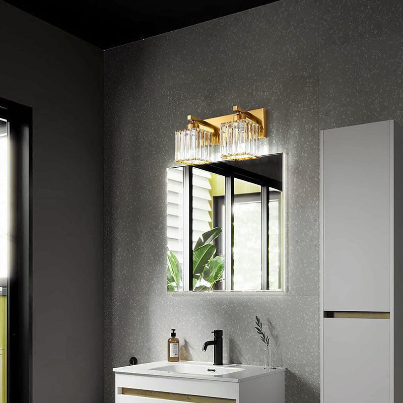 Traditional French Square Metal Crystal 2/3/4-Light Vanity Light Wall Sconce Lamp For Bedroom