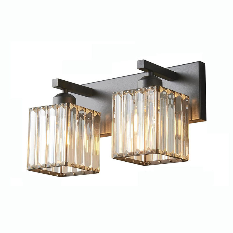 Traditional French Square Metal Crystal 2/3/4-Light Vanity Light Wall Sconce Lamp For Bedroom