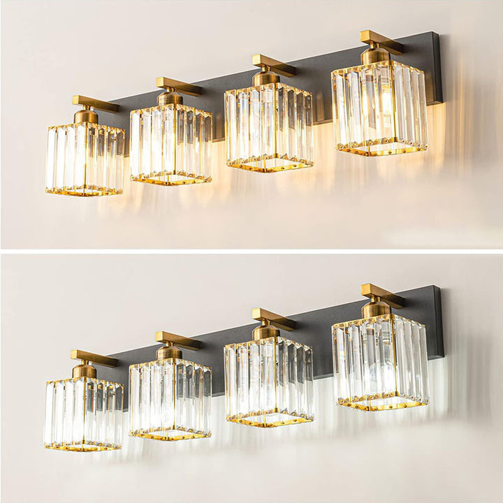 Traditional French Square Metal Crystal 2/3/4-Light Vanity Light Wall Sconce Lamp For Bedroom