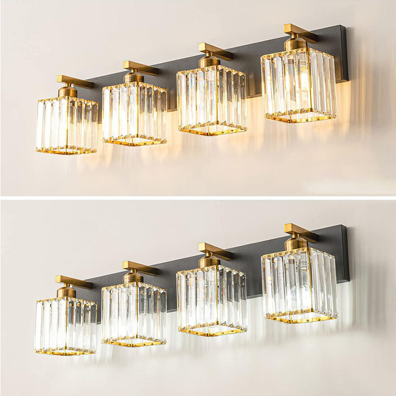 Traditional French Square Metal Crystal 2/3/4-Light Vanity Light Wall Sconce Lamp For Bedroom