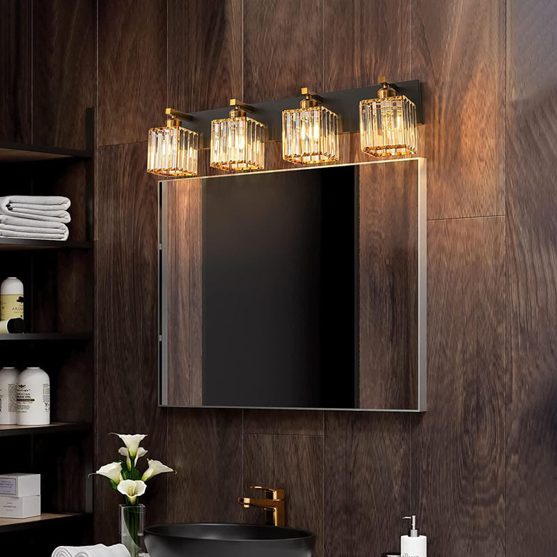 Traditional French Square Metal Crystal 2/3/4-Light Vanity Light Wall Sconce Lamp For Bedroom