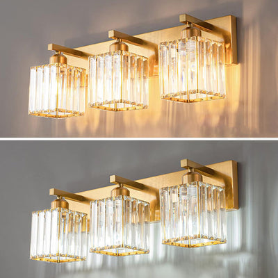 Traditional French Square Metal Crystal 2/3/4-Light Vanity Light Wall Sconce Lamp For Bedroom