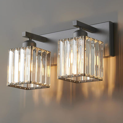 Traditional French Square Metal Crystal 2/3/4-Light Vanity Light Wall Sconce Lamp For Bedroom