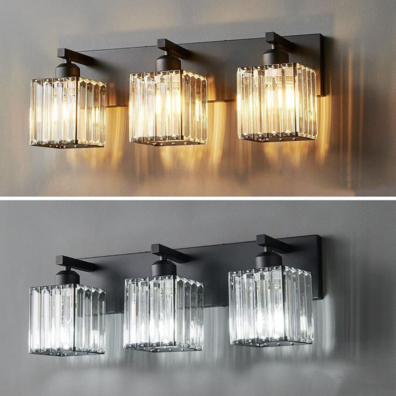 Traditional French Square Metal Crystal 2/3/4-Light Vanity Light Wall Sconce Lamp For Bedroom