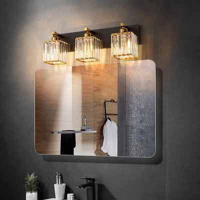 Traditional French Square Metal Crystal 2/3/4-Light Vanity Light Wall Sconce Lamp For Bedroom