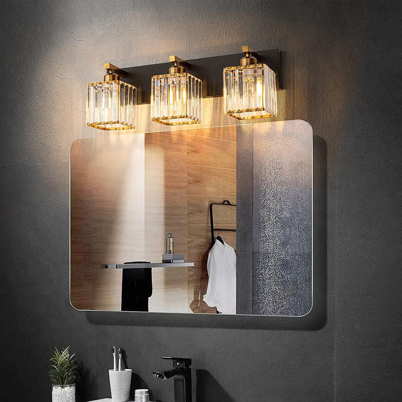 Traditional French Square Metal Crystal 2/3/4-Light Vanity Light Wall Sconce Lamp For Bedroom