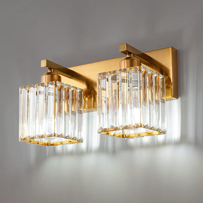 Traditional French Square Metal Crystal 2/3/4-Light Vanity Light Wall Sconce Lamp For Bedroom
