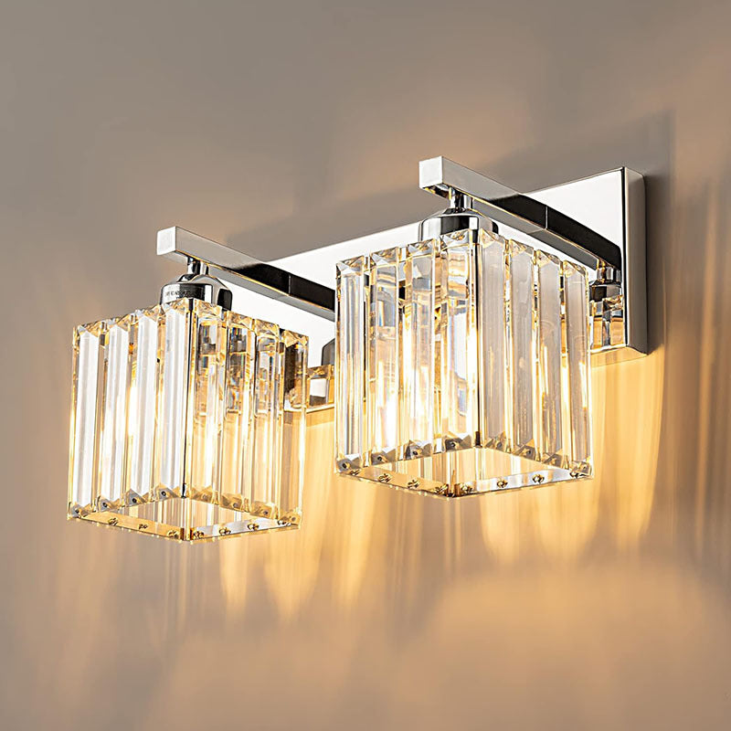 Traditional French Square Metal Crystal 2/3/4-Light Vanity Light Wall Sconce Lamp For Bedroom