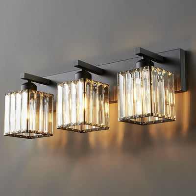 Traditional French Square Metal Crystal 2/3/4-Light Vanity Light Wall Sconce Lamp For Bedroom