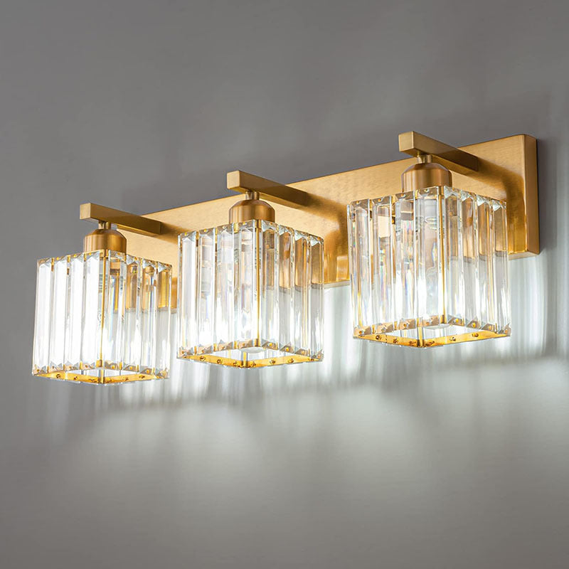 Traditional French Square Metal Crystal 2/3/4-Light Vanity Light Wall Sconce Lamp For Bedroom