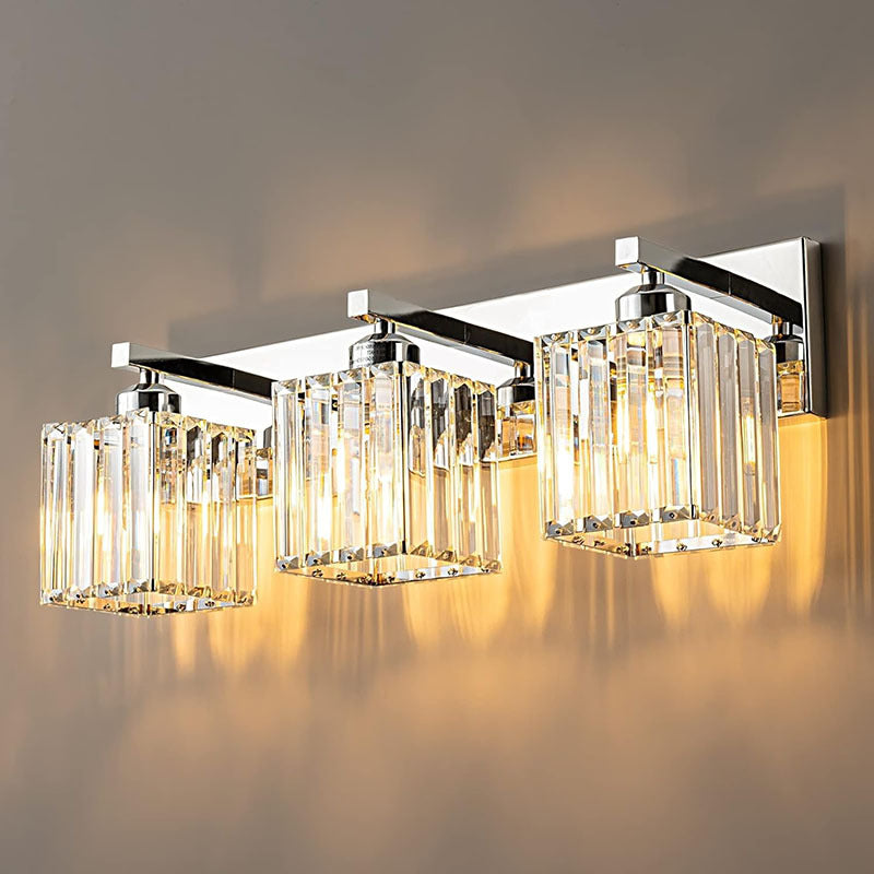 Traditional French Square Metal Crystal 2/3/4-Light Vanity Light Wall Sconce Lamp For Bedroom