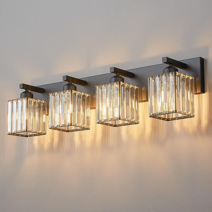 Traditional French Square Metal Crystal 2/3/4-Light Vanity Light Wall Sconce Lamp For Bedroom