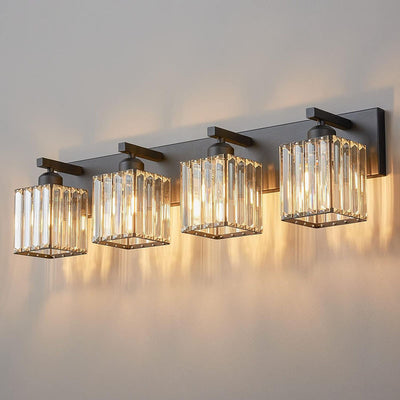 Traditional French Square Metal Crystal 2/3/4-Light Vanity Light Wall Sconce Lamp For Bedroom