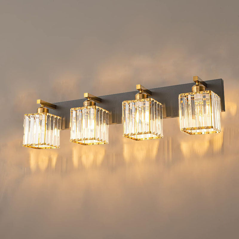 Traditional French Square Metal Crystal 2/3/4-Light Vanity Light Wall Sconce Lamp For Bedroom