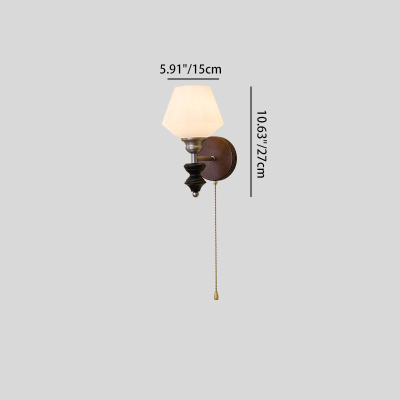 Traditional Vintage Zipper Round Ball-Shaped Flower Metal Ash Wood Glass 1-Light Wall Sconce Lamp For Bedroom