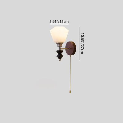 Traditional Vintage Zipper Round Ball-Shaped Flower Metal Ash Wood Glass 1-Light Wall Sconce Lamp For Bedroom
