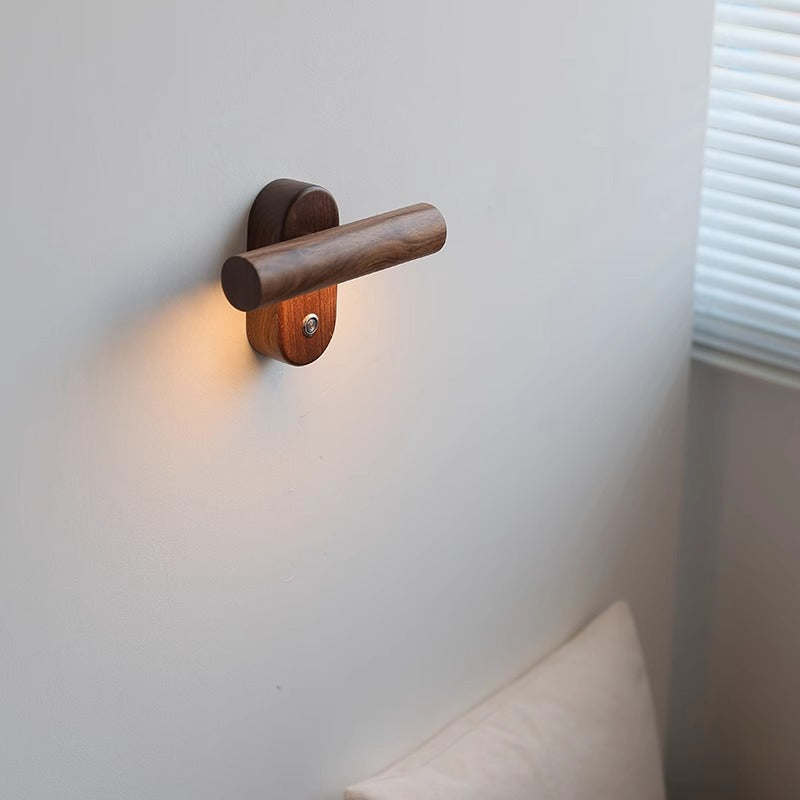 Traditional Vintage Rotatable Long Cylindrical Walnut PLA LED Wall Sconce Lamp For Bedroom