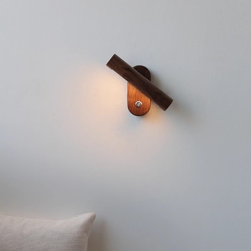 Traditional Vintage Rotatable Long Cylindrical Walnut PLA LED Wall Sconce Lamp For Bedroom