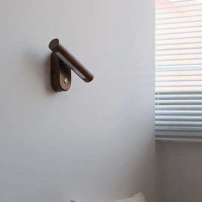 Traditional Vintage Rotatable Long Cylindrical Walnut PLA LED Wall Sconce Lamp For Bedroom