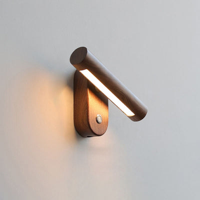 Traditional Vintage Rotatable Long Cylindrical Walnut PLA LED Wall Sconce Lamp For Bedroom