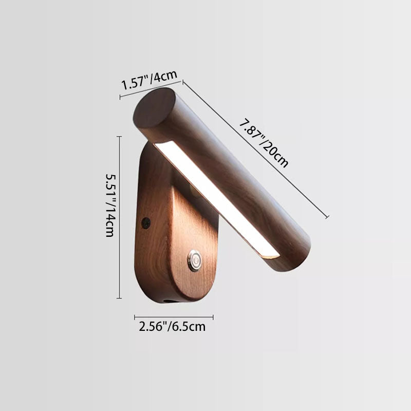 Traditional Vintage Rotatable Long Cylindrical Walnut PLA LED Wall Sconce Lamp For Bedroom