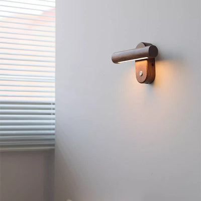 Traditional Vintage Rotatable Long Cylindrical Walnut PLA LED Wall Sconce Lamp For Bedroom