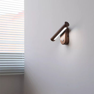 Traditional Vintage Rotatable Long Cylindrical Walnut PLA LED Wall Sconce Lamp For Bedroom