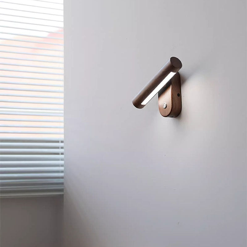 Traditional Vintage Rotatable Long Cylindrical Walnut PLA LED Wall Sconce Lamp For Bedroom