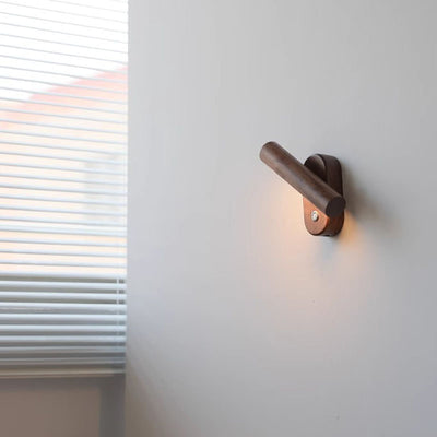 Traditional Vintage Rotatable Long Cylindrical Walnut PLA LED Wall Sconce Lamp For Bedroom