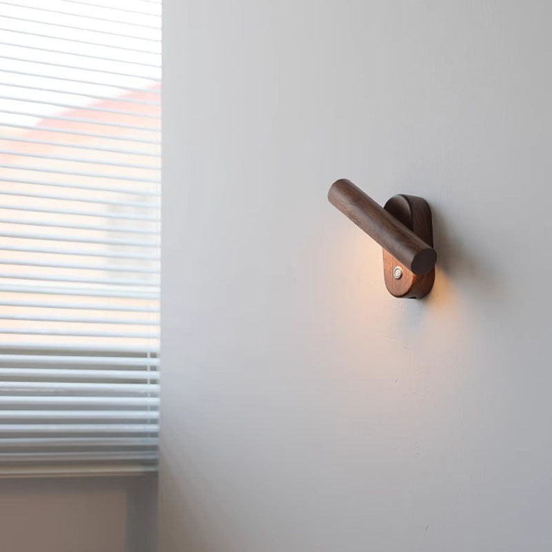 Traditional Vintage Rotatable Long Cylindrical Walnut PLA LED Wall Sconce Lamp For Bedroom